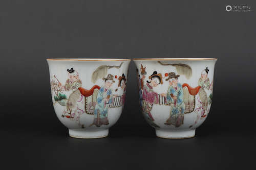 A pair of famille-rose 'figure' cup