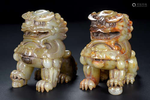 PAIR OF HETIAN JADE LION PENDANT