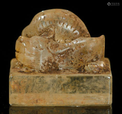 A CRYSTAL SEAL CARVED WITH BEAST