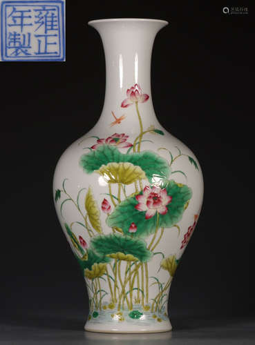 YONGZHENGNIANZHI MARK FAMILLE ROSE GLAZE VASE