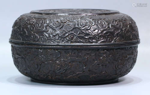 A ZITAN WOOD BOX CARVED WITH AUSPICIOUS PATTERN