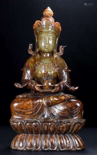 A HETIAN JADE GUANYIN BUDDHA STATUE