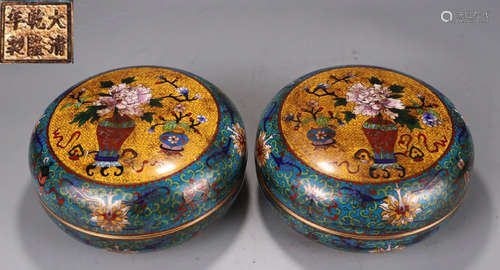 DAQINGQIANLONGNIANZHI MARK CLOISONNE BOX PAIR