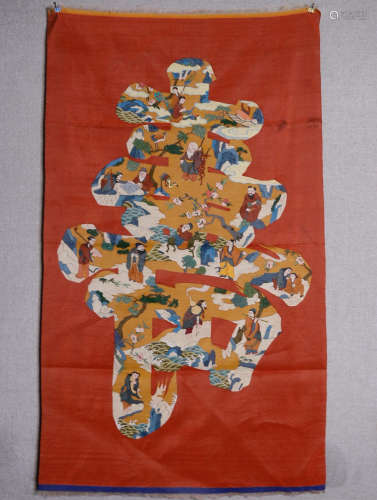 AN EMBROIDERY THANGKA WITH 8 FIGURES