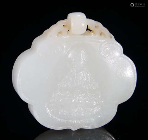 A HETIAN JADE TABLET CARVED WITH GUANYIN BUDDHA