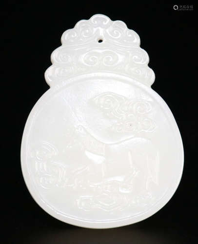 A HETIAN WHITE JADE TABLET CARVED WITH HORSE