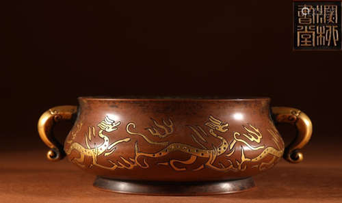 A GILT BRONZE CENSER CARVED WITH DRAGON