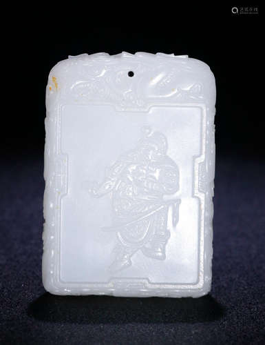 A HETIAN JADE TABLET CARVED WITH DRAGON AND FIGURE