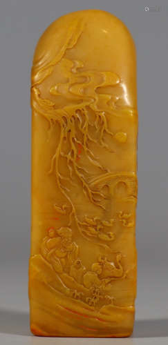 A TIANHUANG STONE SEAL CARVED WITH LANDSCAPE