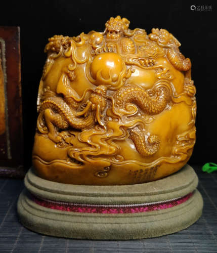 A SHOUSHAN STONE SEAL CARVED WITH DRAGON