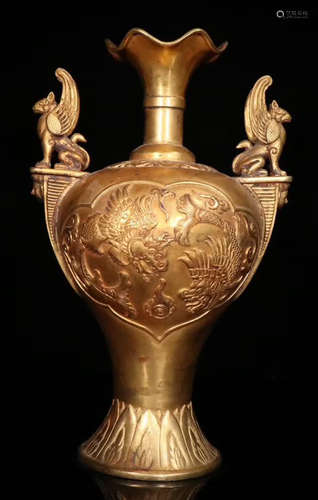 A GILT BRONZE VASE CARVED WITH BEAST