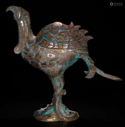 A COPPER WITH SILVER&GOLD BIRD ORNAMENT