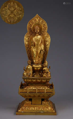 A GILT BRONZE SAKYAMUNI BUDDHA STATUE