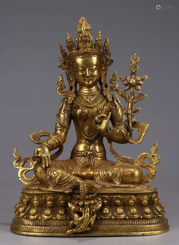 A GILT BRONZE TARA BUDDHA STATUE