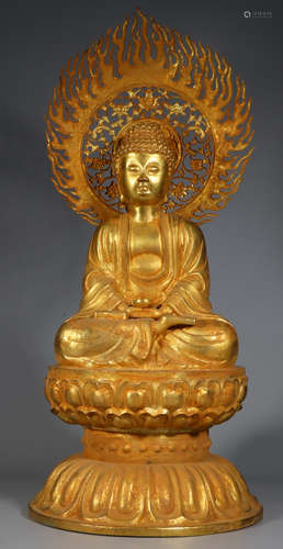 A GILT BRONZE SAKYAMUNI BUDDHA STATUE