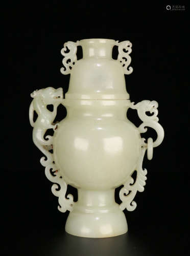A HETIAN JADE VASE CARVED WITH PHOENIX AND DRAGON