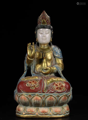 A COPPER CARVED GUANYIN BUDDHA