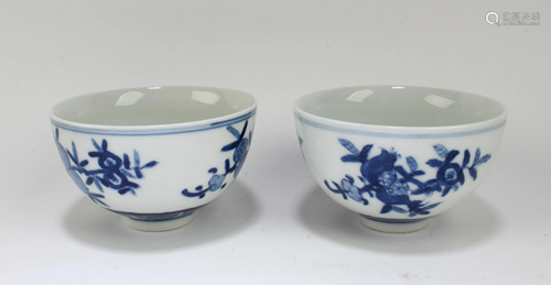 A Pair of Chinese Blue & White Porcelain Cups