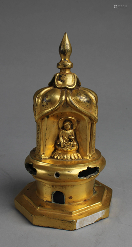 A Gilt Bronze Buddha Pagoda Statue