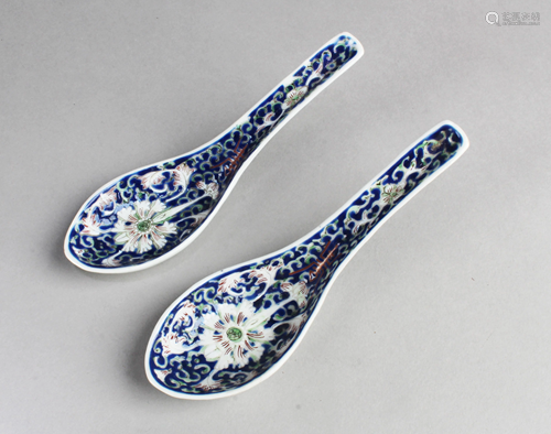 A Pair of Chinese Porcelain Soup Spoons