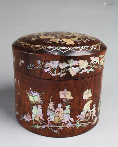 Antique Chinese HuangHuaLi Round Container with Mother