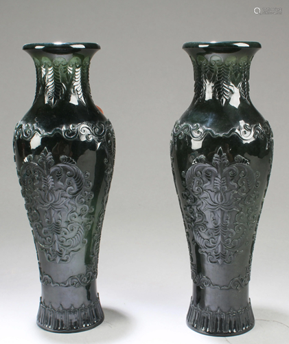 A Pair of Chinese Spinach Jade Vases