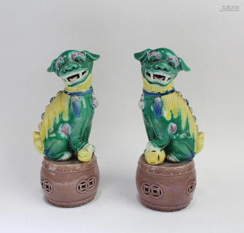 Antique Pair of Porcelain Foo Lion Figurines