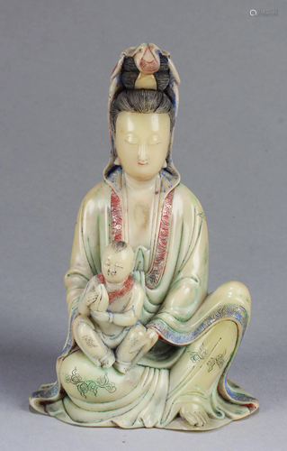 19th C Chinese Soapstone Guanyin Statue