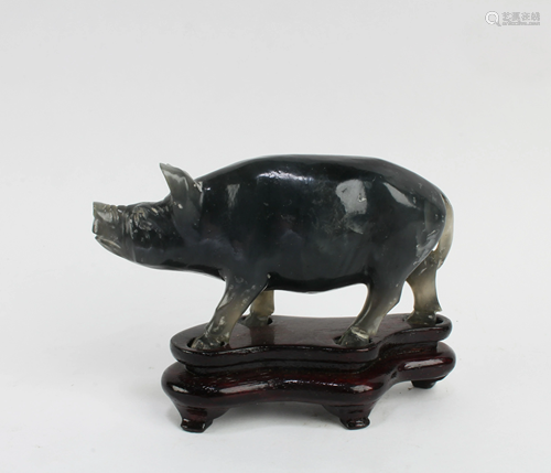 Antique Carved Jade Pig Figurine