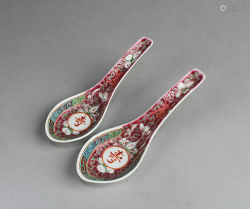 A Pair of Chinese Porcelain Soup Spoons