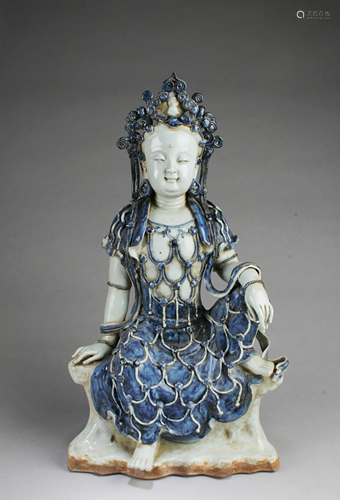 Chinese Blue & White Guanyin Statue