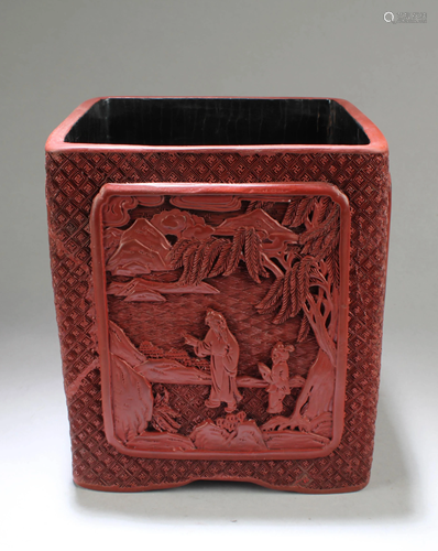 Chinese Cinnabar Lacquer Square Brushpot