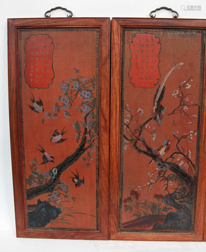 A Set of Four Hardwood Framed Double-Sided Lacquer