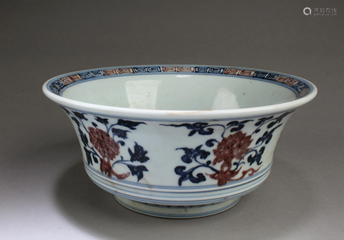 A Massive Chinese Iron Red Blue & White Bowl