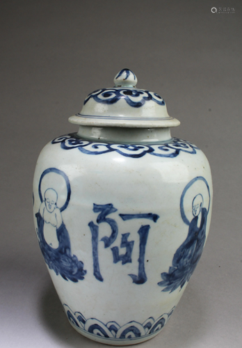 Chinese Blue & White Porcelain Jar with Lid