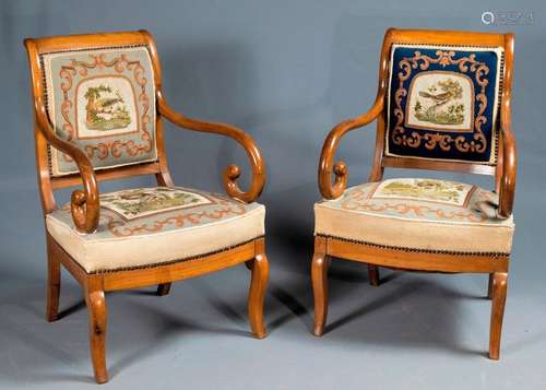 PAIR OF LACROSSE CHAIRS \nIn walnut decorated with …