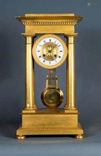 GANTRY CLOCK \nin chased and gilt bronze, the pedim…