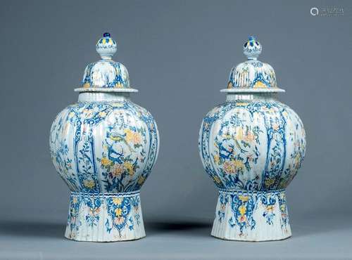 Delft \nPAIR OF COVERED POTS \nin earthenware with f…