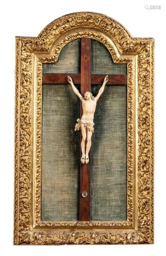 Figure of Christ \nin ivory in a painting, gilded w…