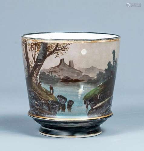 CACHE POT \npolychrome porcelain to \nlakeside scene…