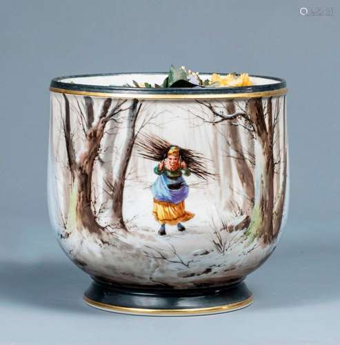 CACHE POT \nin polychrome porcelain with winter lan…