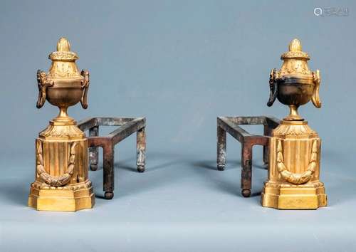 Pair of andirons \nIn chased and gilded bronze with…