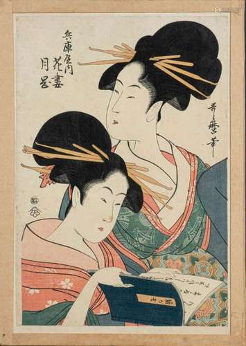 Print oban tate e of Utamaro: \nthe oiran Hanazuma …