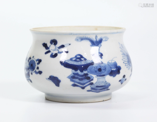 Chinese Kangxi Blue & White Porcelain Censer