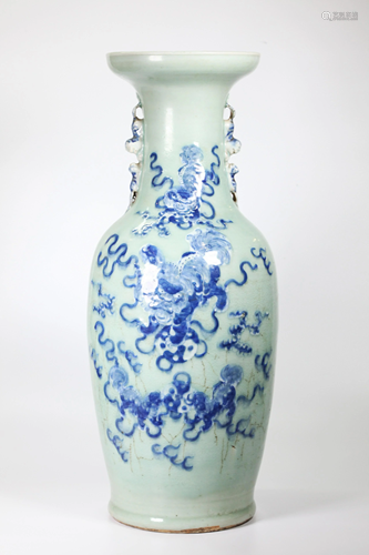 Large Chinese Blue White & Celadon Porcelain Vase