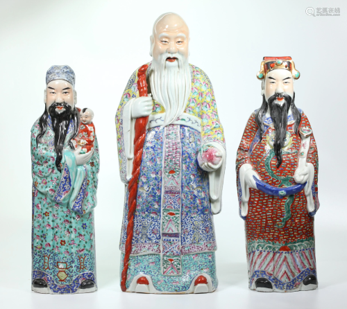Chinese Porcelain Fuxing, Luxing & Large Shouxing