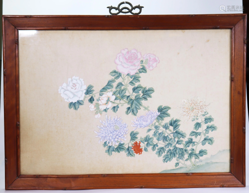 Chinese Painting Peonies & Chrysanthemum