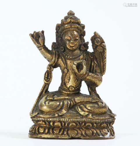 Tibetan 19 C Miniature Incised Bronze Bodhisattva