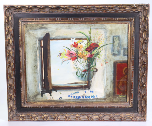 Saint Amant; Oil on Board; Wild Flowers at Window