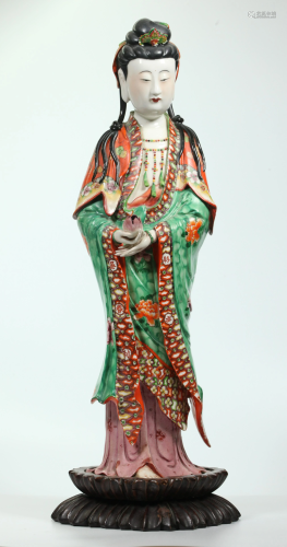 Large Chinese Enameled Porcelain Standing Guanyin